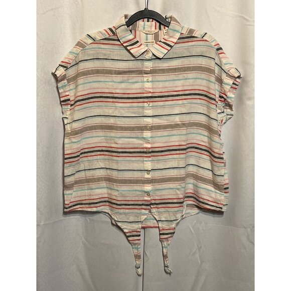 Striped Button-Up Crop Shirt With Tie Detail Weatherproof Vintage Size L Multico - Picture 1 of 8